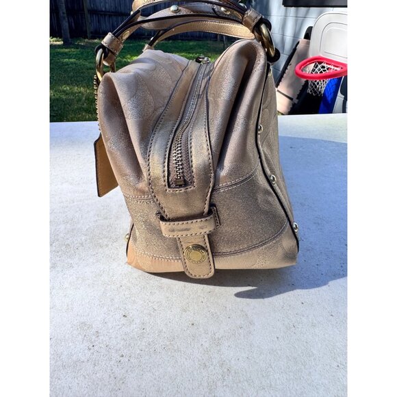 Coach Gold Metallic Signature Jacquard Satchel Bag With Double Handles - Picture 4 of 11